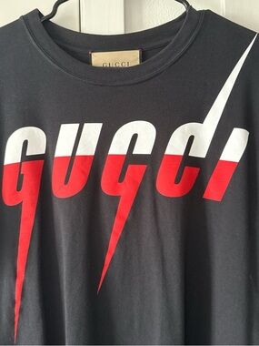 Gucci Black Short-Sleeve Tee with Red & White Logo